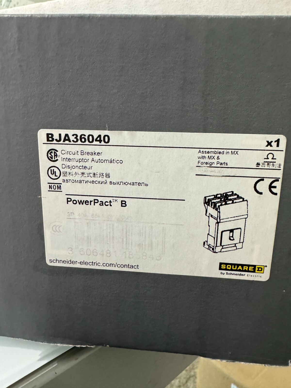 Square D BJA36040 3 Pole, 40 Amp, BJ40 600V Circuit Breaker