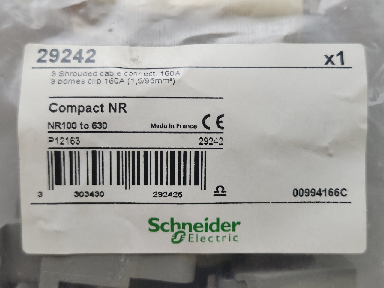 (3 pcs pkg) Schneider 29242, Compact NR, Shrouded Cable Connect, 160A (NOS)