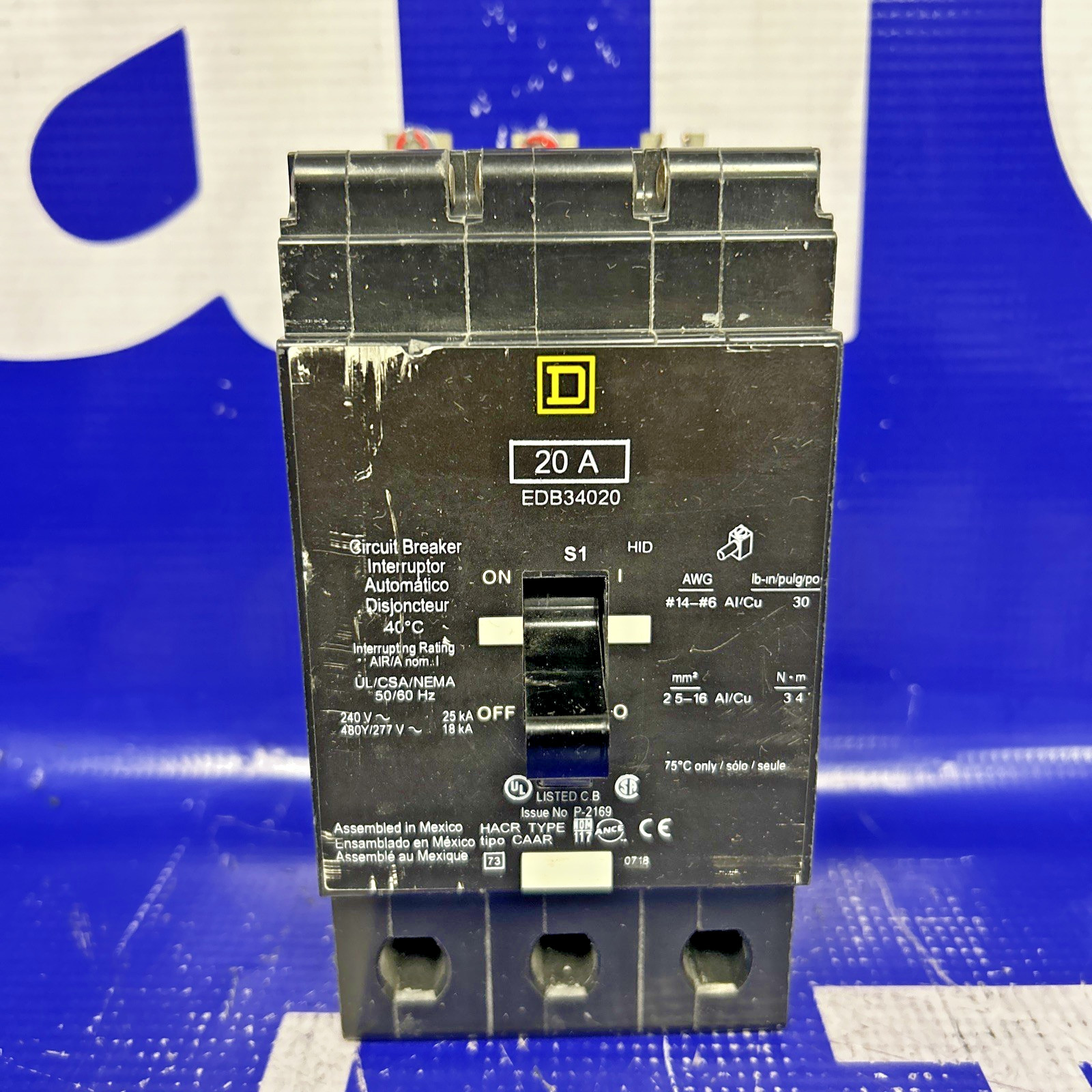 EDB34020 20Amp 480V 3 Pole Square D Circuit Breaker🟦