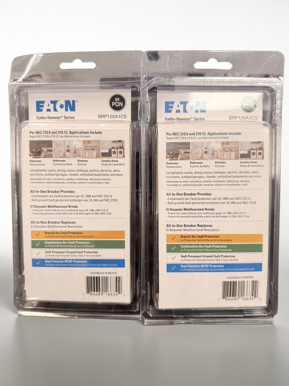 Eaton BRP120A1CS 20 Amp Single-Pole 120V Arc/Ground Fault NEW LOT OF 2 BREAKERS