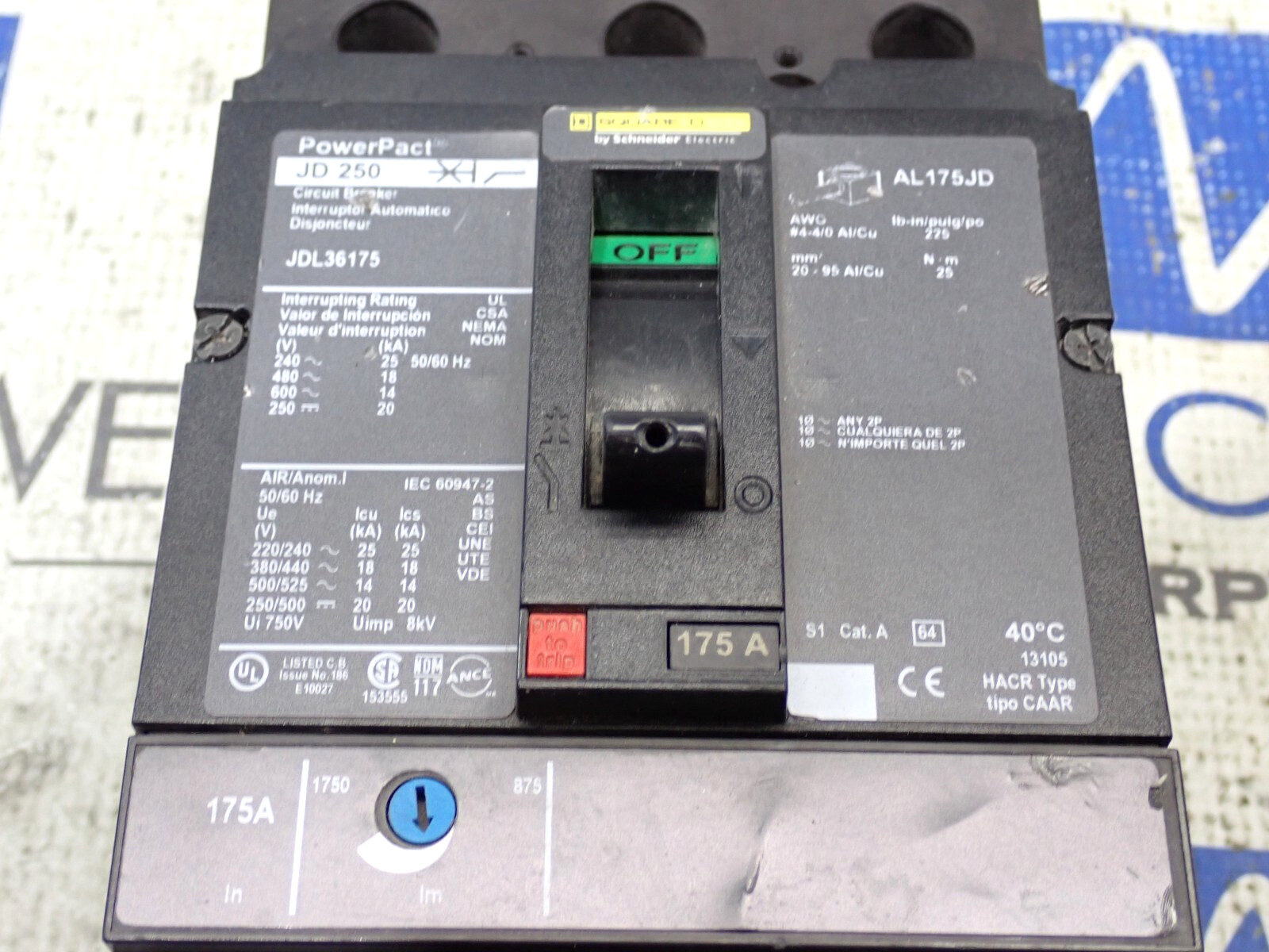Square D JDL36175 3 Pole 175 Amp 600 Volt 18kA@480V Circuit Breaker – Tested