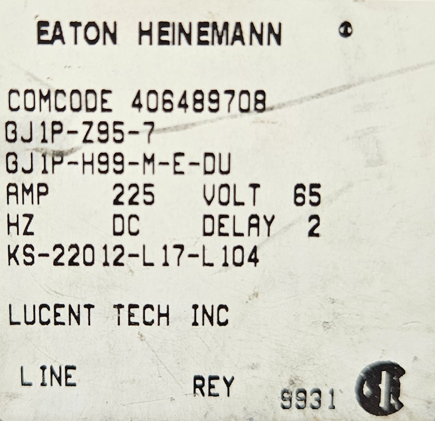 Heinemann GJ1P 1 Pole, 225 A, 65VDC Circuit Breaker