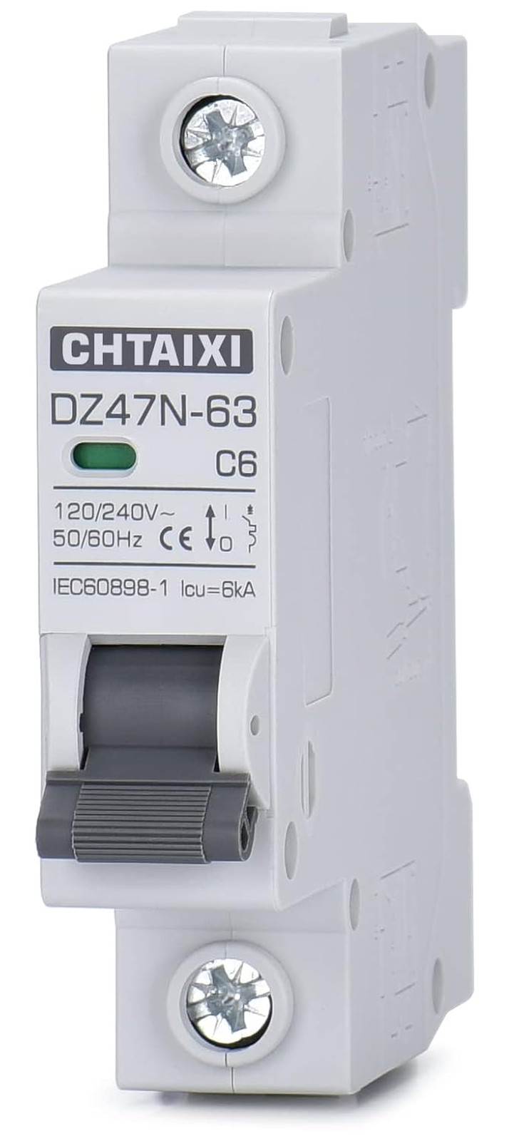 AC Miniature Circuit Breaker, 6 Amp 120V/240V 1 Pole DIN Rail Mount Circuit Brea