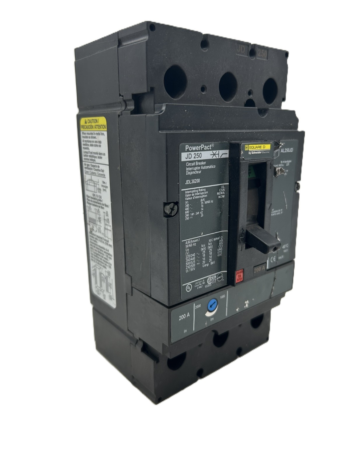Square D JDL36200 PowerPact Circuit Breaker 200A 3-Pole 600VAC