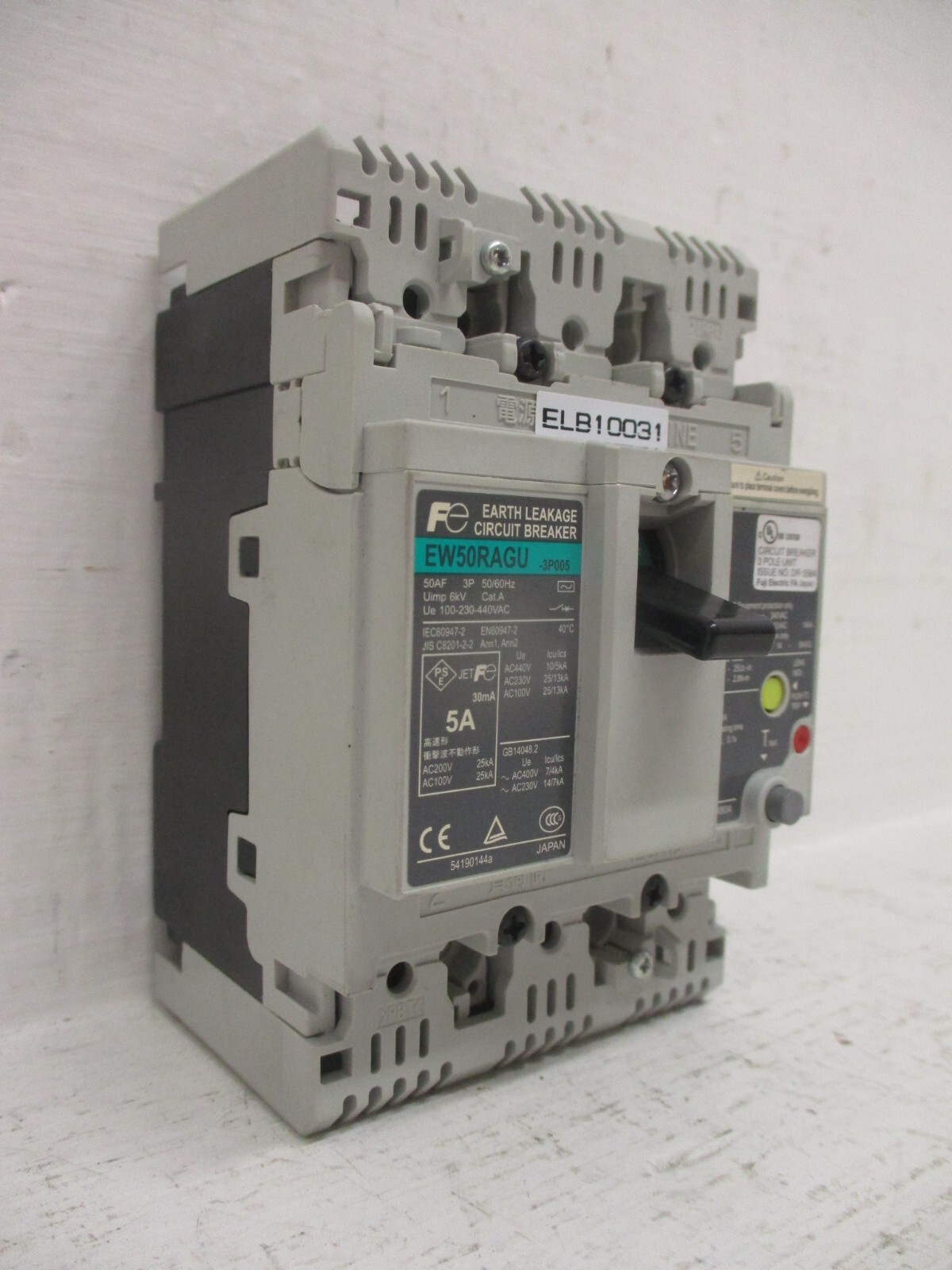 Fuji Electric EW50RAGU-3P005 5 Amp Earth Leakage Breaker 5A 3-Pole 100-230-440V