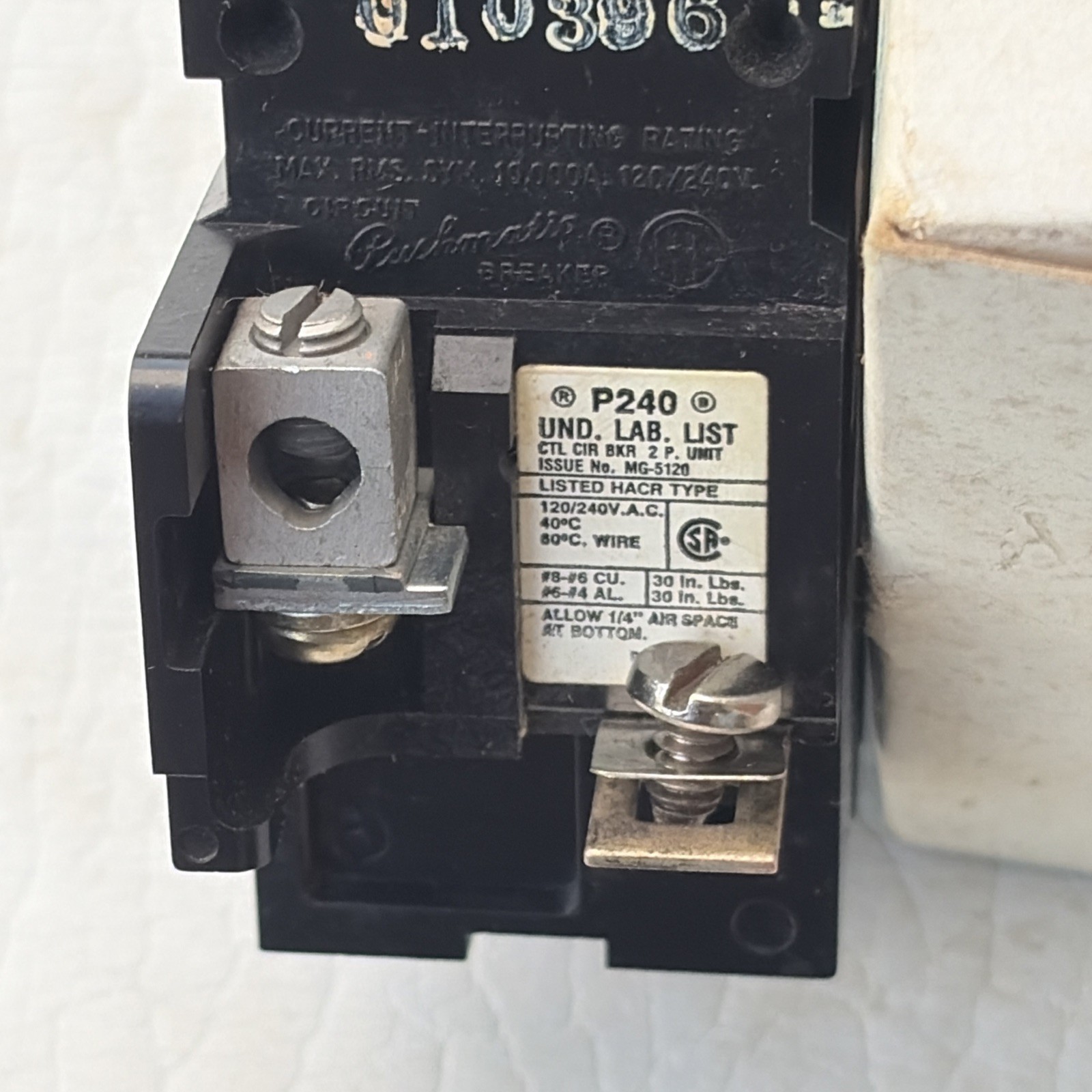 Pushmatic Bulldog P240 40A 240V 2 Pole Circuit Breaker Flat Bottom + Screen NEW!