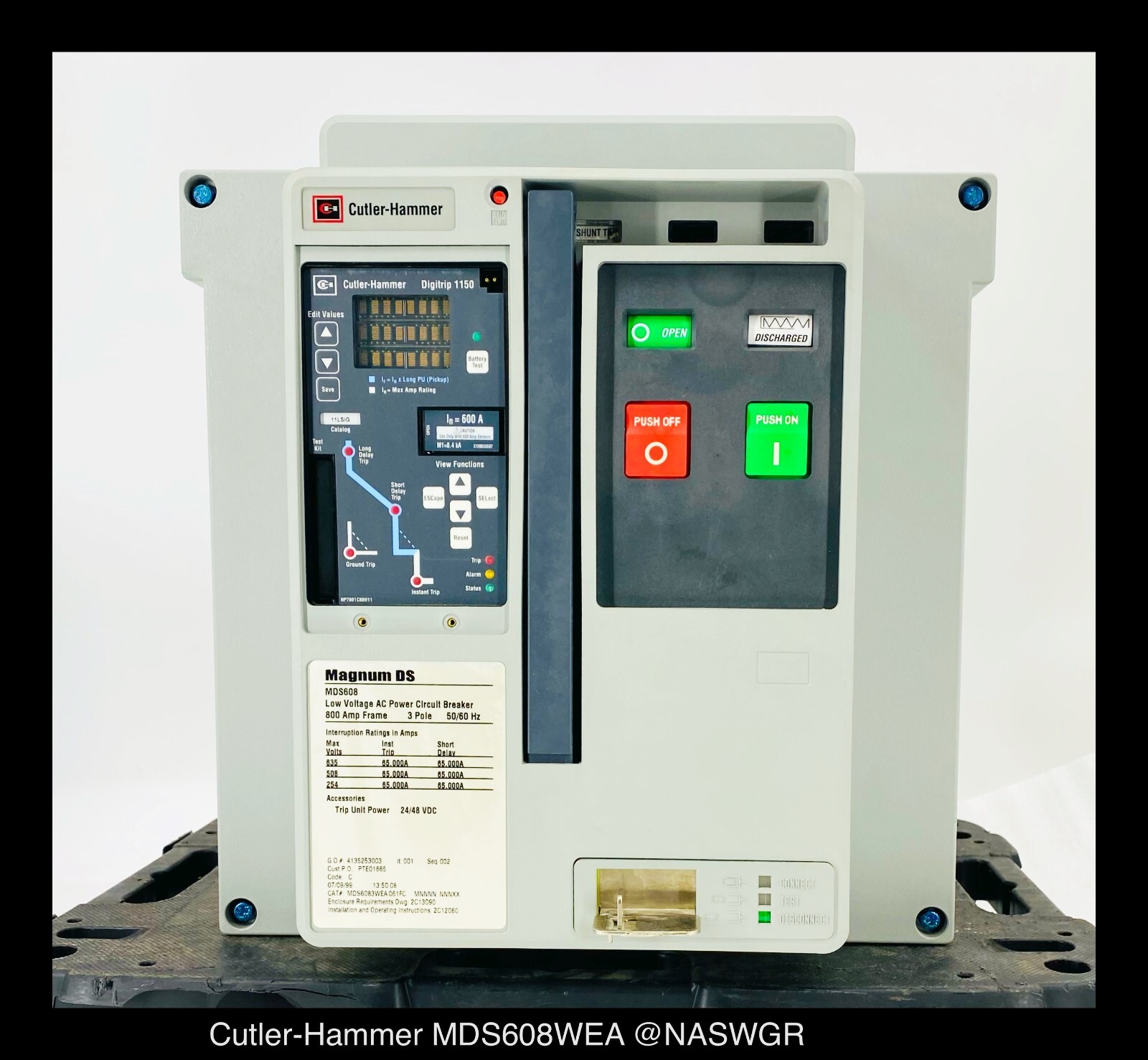 Cutler Hammer Magnum DS MDS608 Breaker (M/O,D/O) ~ 600 Amp – Tested/1Yr Warranty