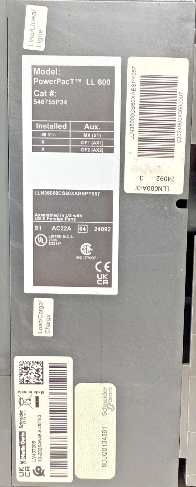 SQUARE D PowerPact LL 600 548755P34 Molded Case Switch 3P 600A – New Open Box