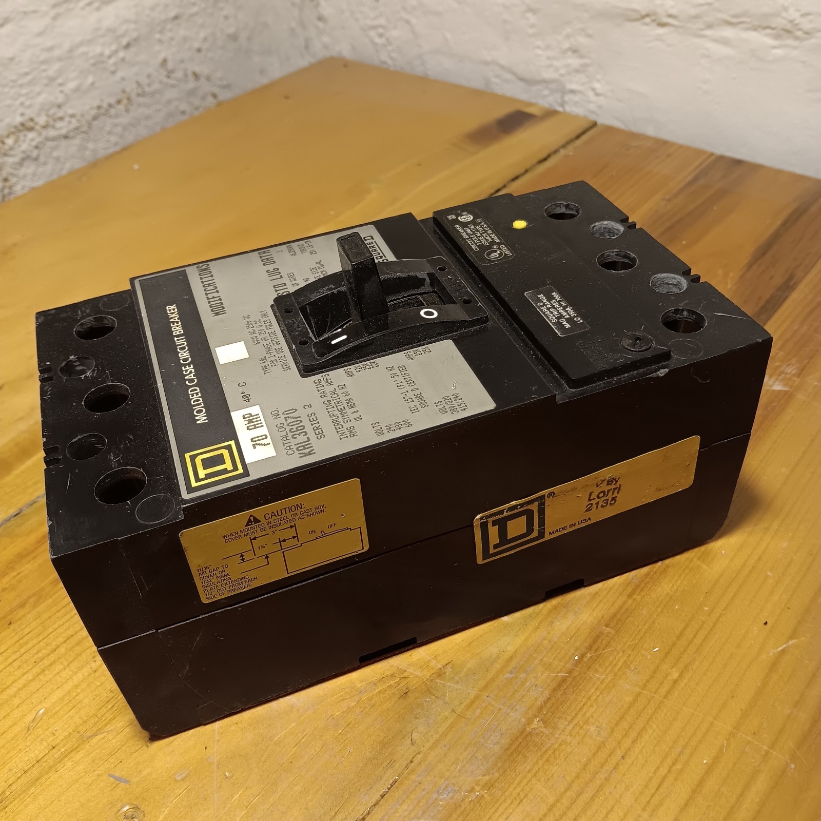 Square D KAL36070 70Amp 3Pole 25kA@480VAC I-Line Breaker Nice!