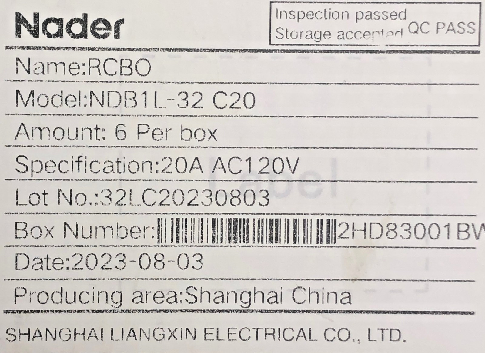 Nader NDB1L-32 Circuit Breaker DIN Rail Mount 32A 120V AC 1 Pole + Neutral Pole