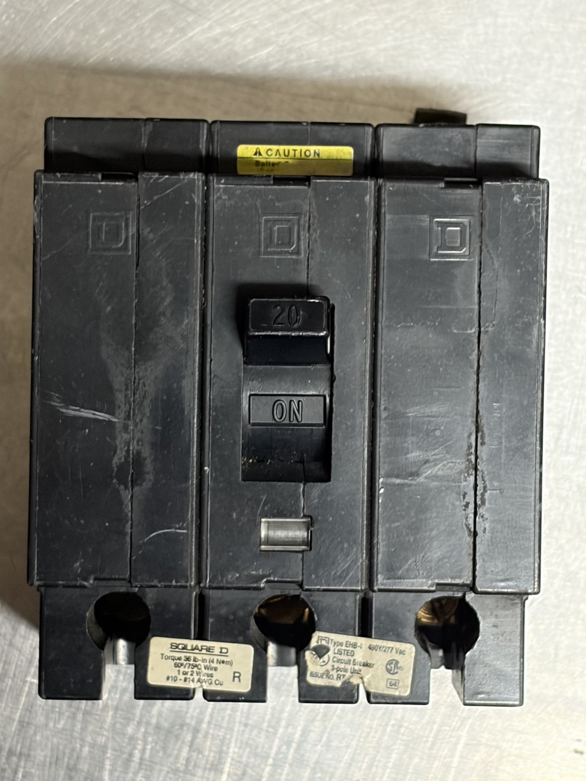 Square D EHB34020 Circuit Breaker, 3 Pole 20 Amp 480y/277v Bolt-On