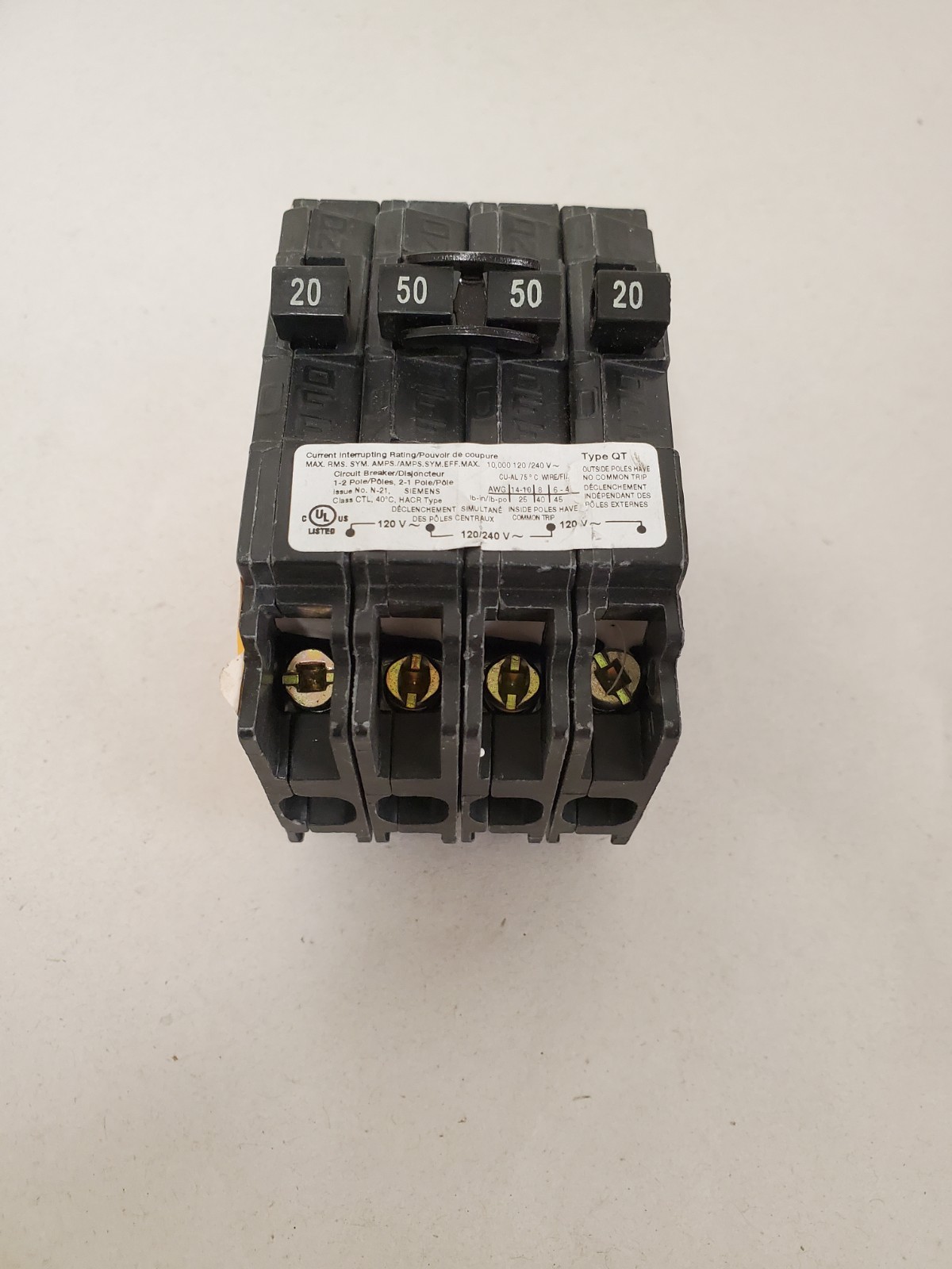 Eaton BR 1-20 Amp 2 Pole & 1-50 Amp 2 Pole BQ Quad Circuit Breaker (BQ220250)