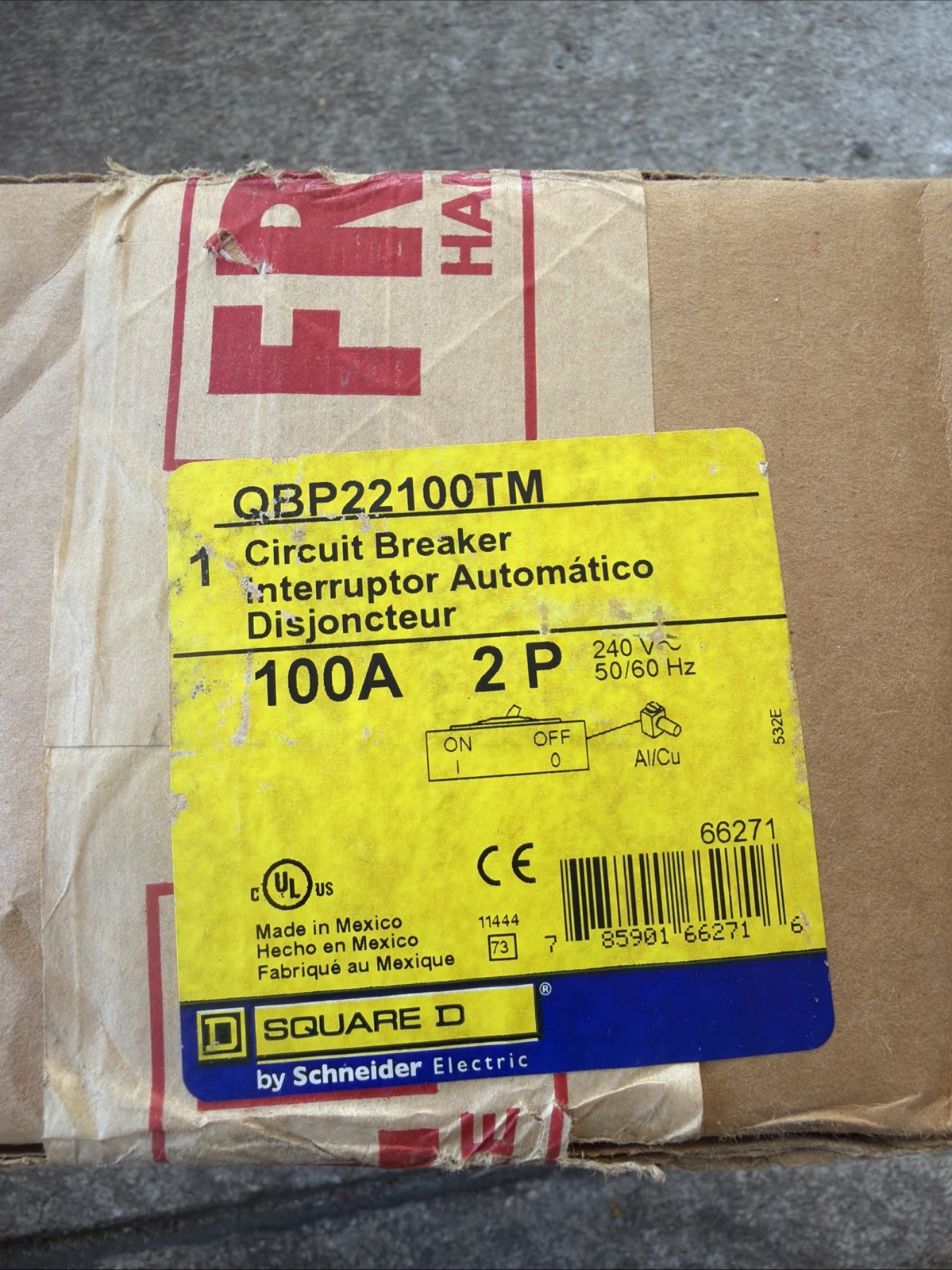 Square D 2 Pole Circuit Breaker 100Amp (QBP22100TM) 240V AC power pact