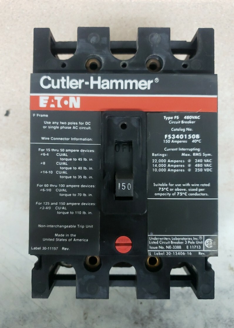 Cutler Hammer FS340150B, 150 Amp, 480 Volt, 3 Pole, Circuit Breaker