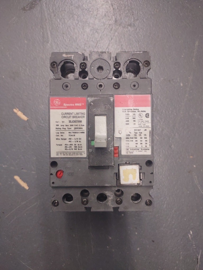 GE Spectra RMS SELA36AT0100 Current Limiting Circuit Breaker 100A 3P 600VAC