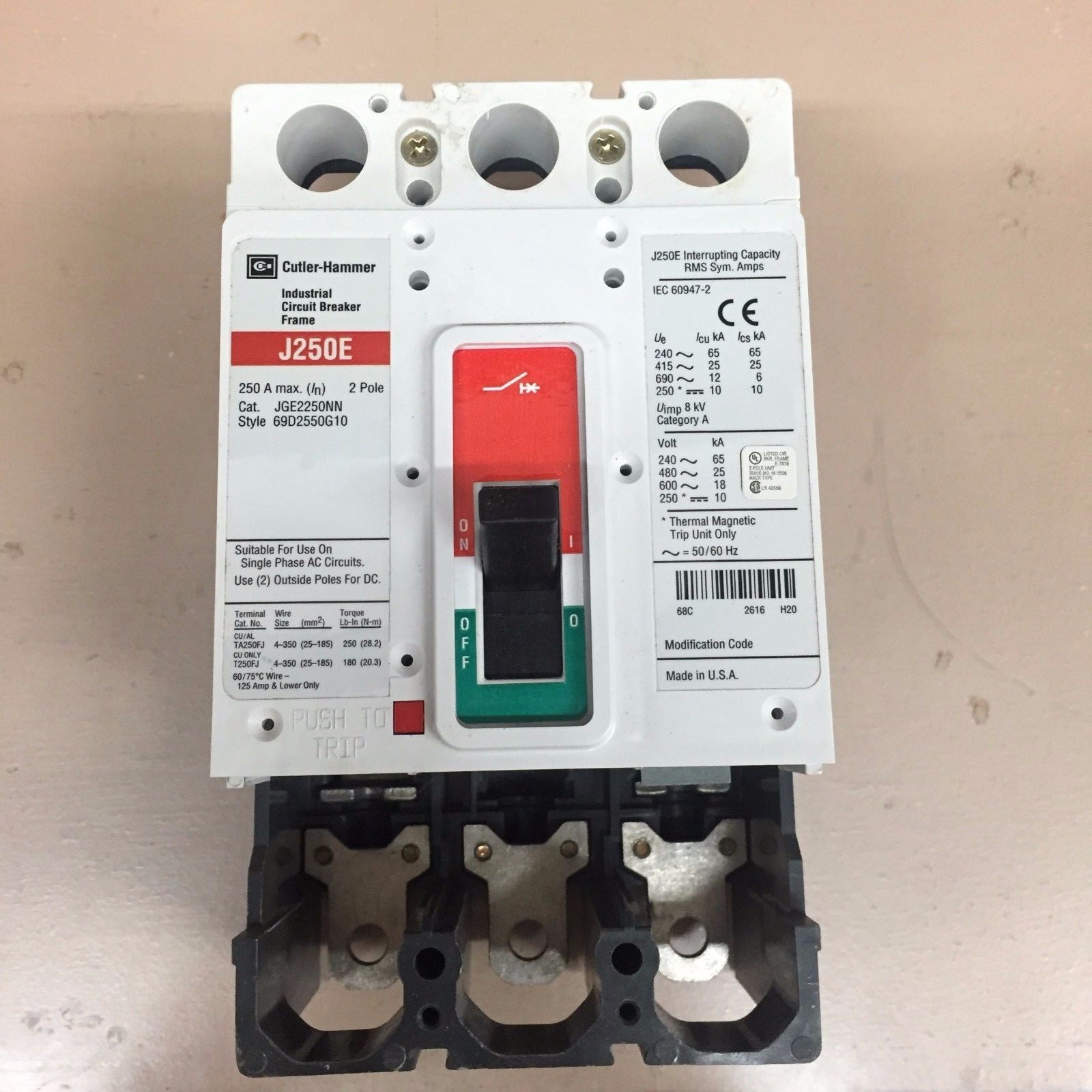 JGE2250NN NEW IN BOX JGE 2P 250A FRAME, 18KA @ 600V AC