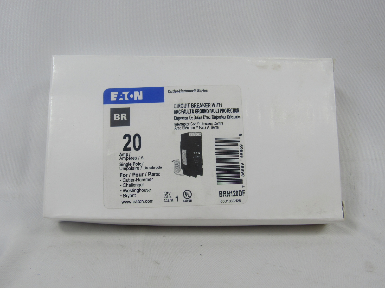 Eaton BRN120DF Miniature Circuit Breaker 1P 20A 120V