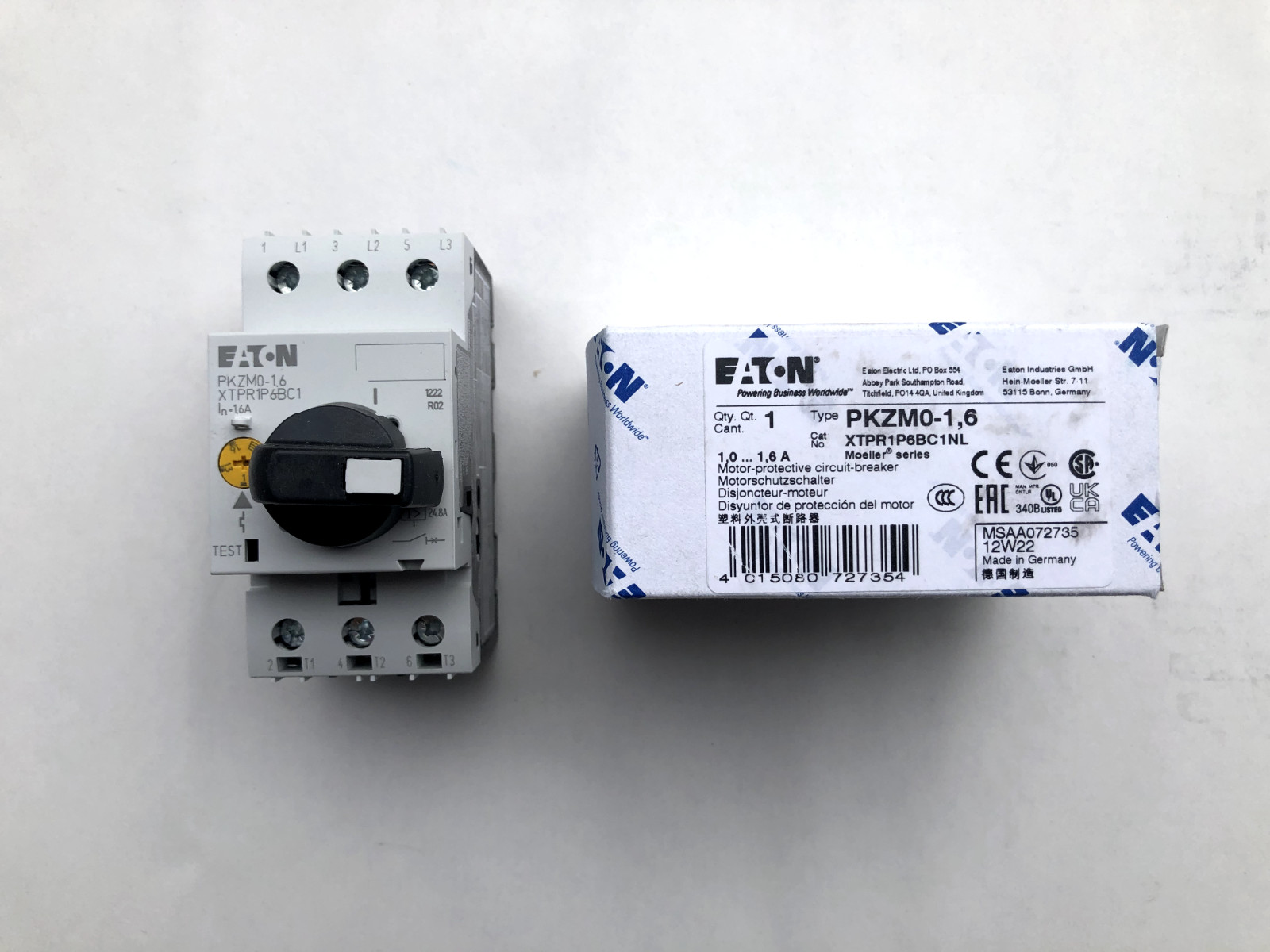 Eaton XTPR1P6BC1 motor starter – 3 Phase – adjusts from 1 to 1.6 AMPS
