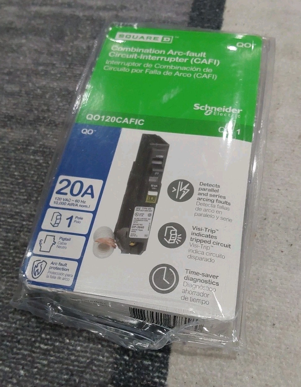 Square D QO 20 Amp Single-Pole Combination Arc Fault Circuit Breaker QO120CAFIC