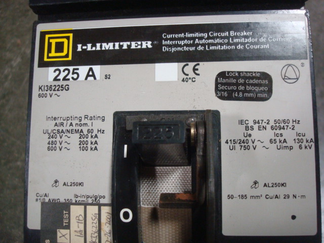 USED Square D KI36225G I-Limiter Circuit Breaker w/ GFM250KA Ground Fault Module