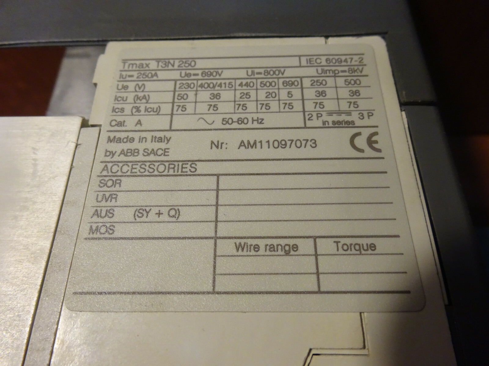 ABB T3N 250 circuit breaker 125A