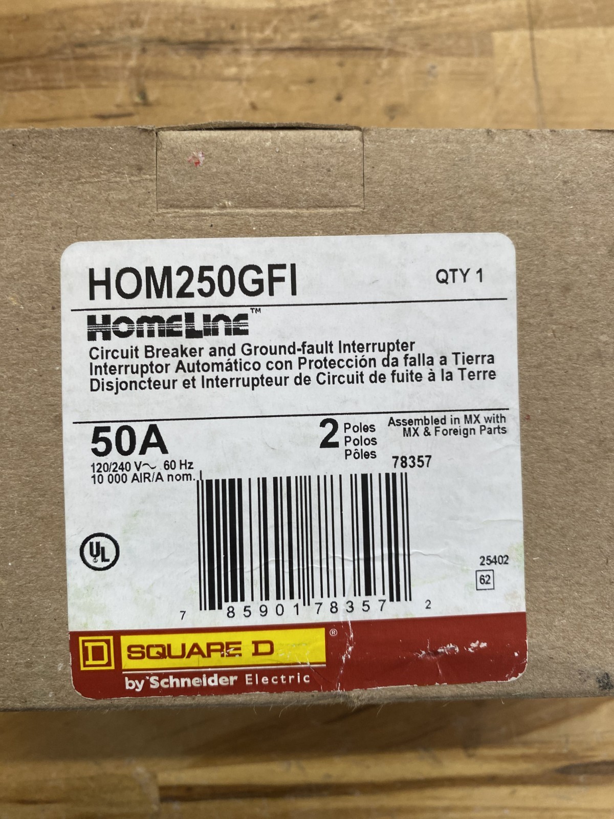 HOM250GFI SQUARE D HOMELINE SERIES 2 POLE 50A GFCI GROUND-FAULT CIRCUIT BREAKER