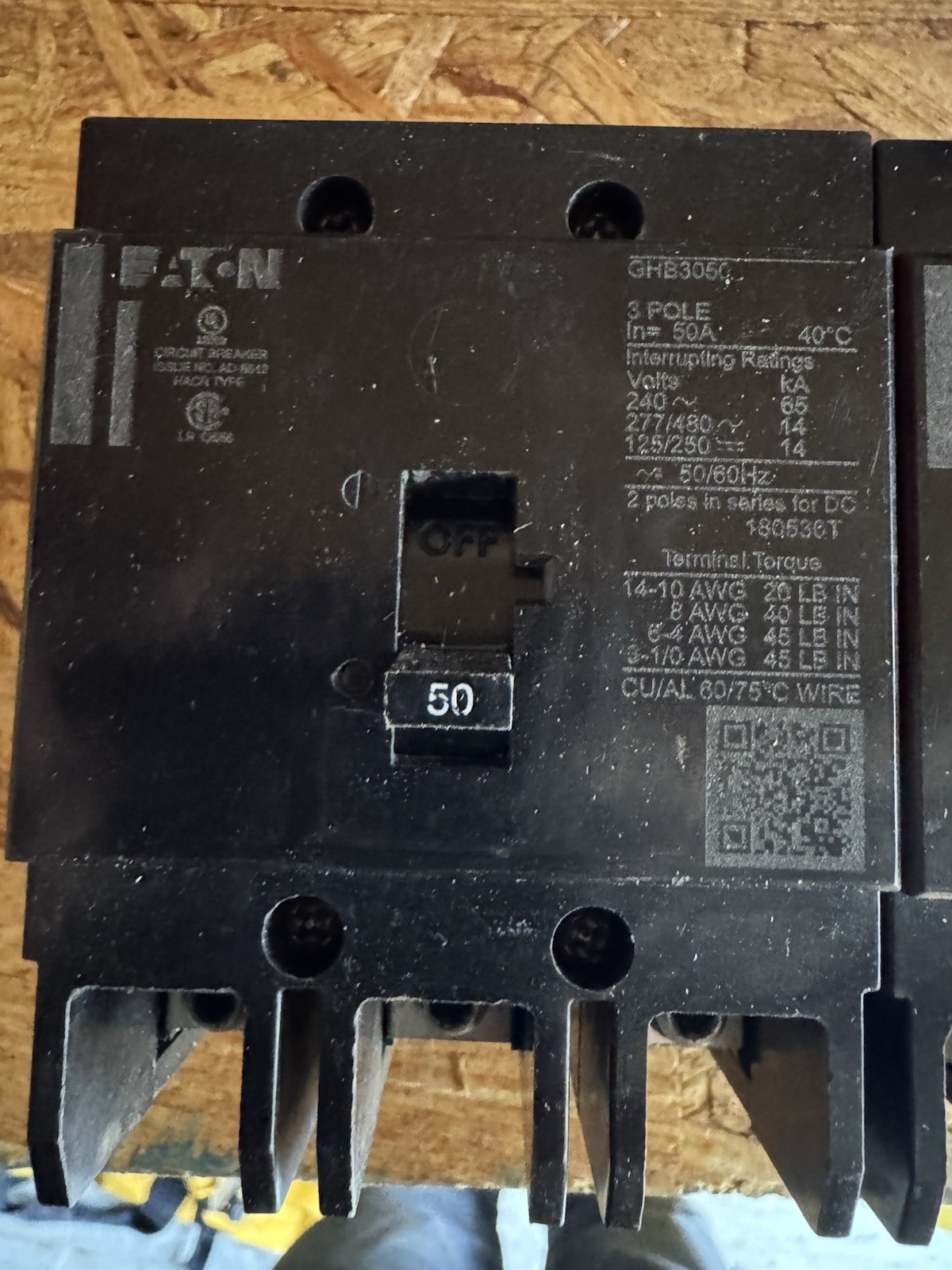 Eaton GHB3050 50A 3-Pole Circuit Breaker Industrial Thermal Protection