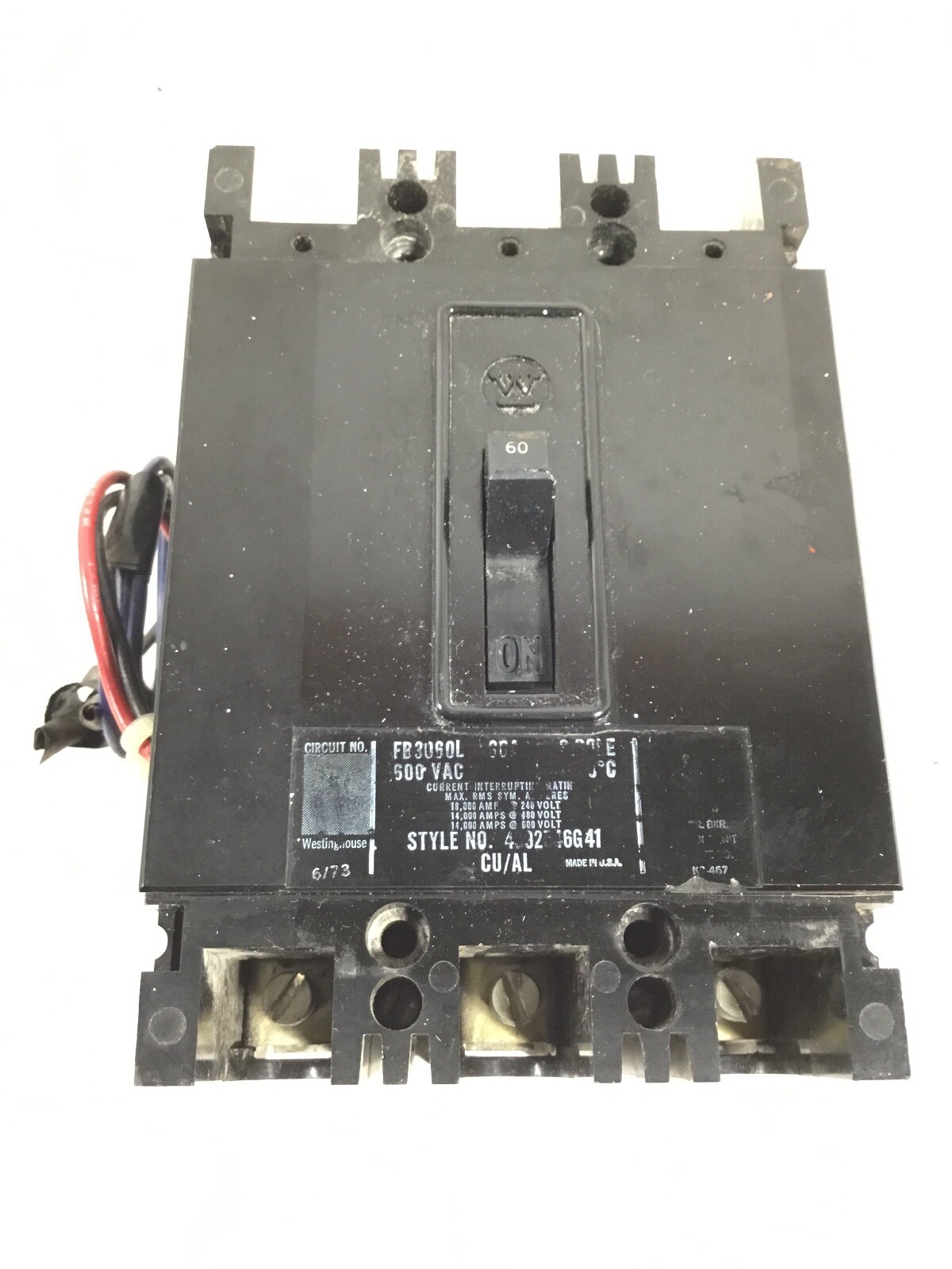 Westinghouse FB3060L 3-Pole 60A 600V Molded Case Circuit Breaker