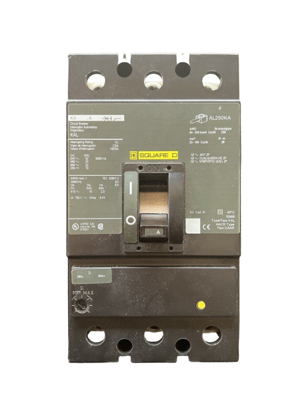 KAL36100 – Square D 100A 600V 3P KAL Frame Molded Case Circuit Breaker, Feed-Thr