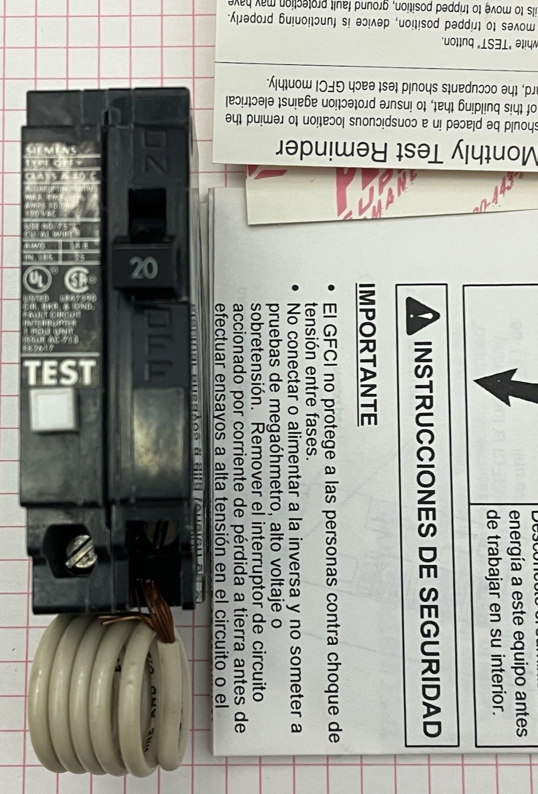 TWO each Siemens QF120: Type QPF Ground Fault Circuit Breaker, 20A, 120VAC, GFCI