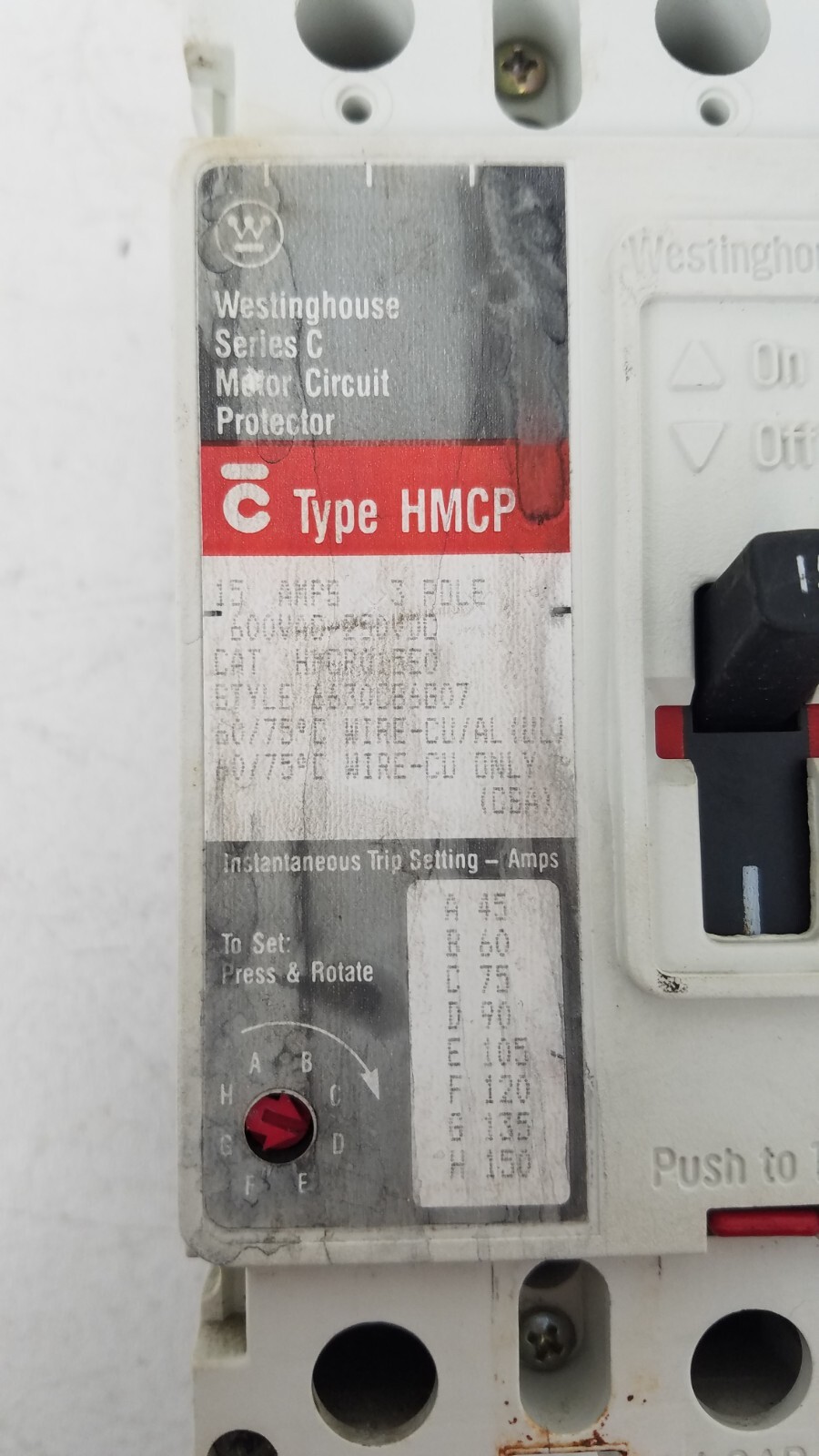 HMCP015EOC Westinghouse 15 Amp 600VAC Circuit Breaker w/ Lugs – Next Day Option