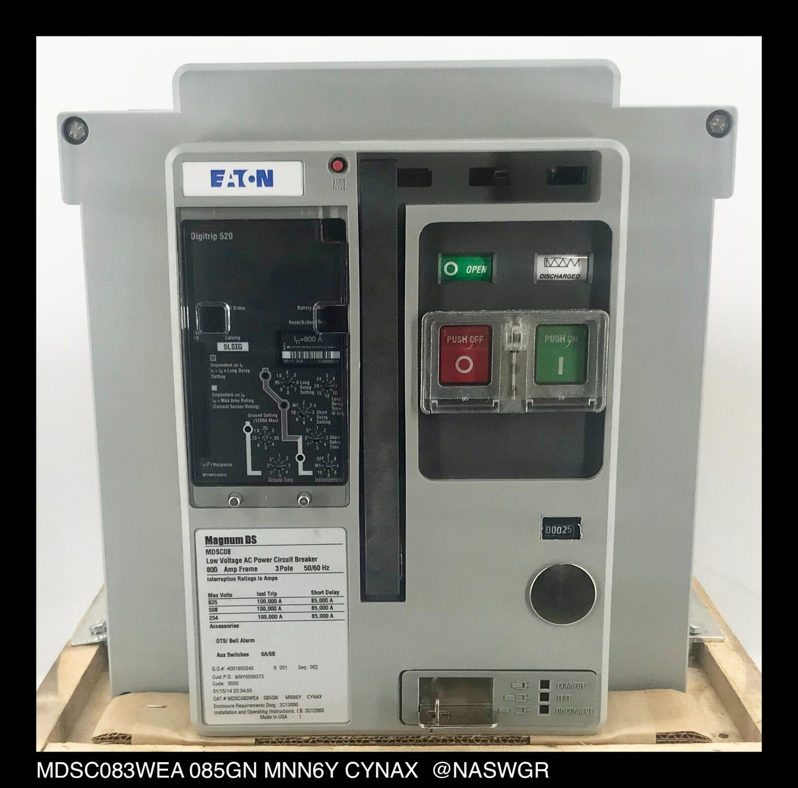 Eaton Magnum DS MDSC08 Breaker (E/O,D/O) ~ 800 Amp – Unused Surplus
