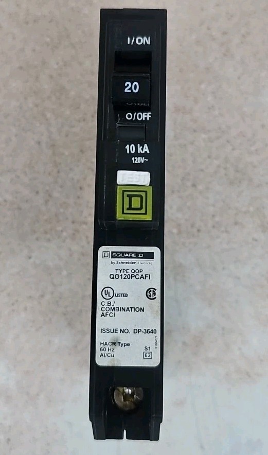 New Take Out Square D QO120PCAFI 20 Amp 1 Pole Arc Fault Circuit Breaker