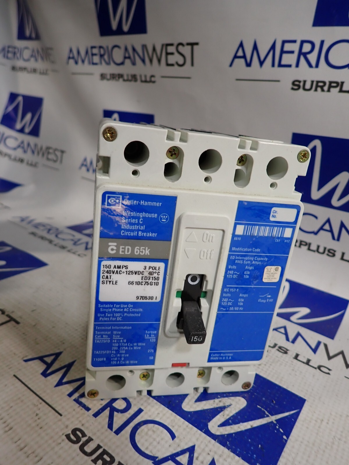 Cutler Hammer ED3150 3 pole 150 amp 240 volt 65kA Circuit Breaker -TESTED