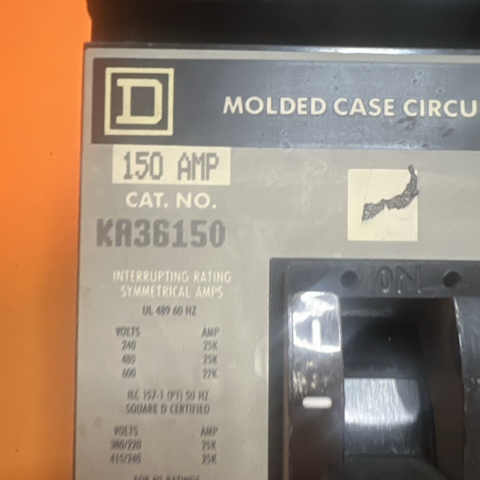 Square D KA36150 150A 240/480/600V 3-Pole Bolt-On Molded Case Circuit Breaker
