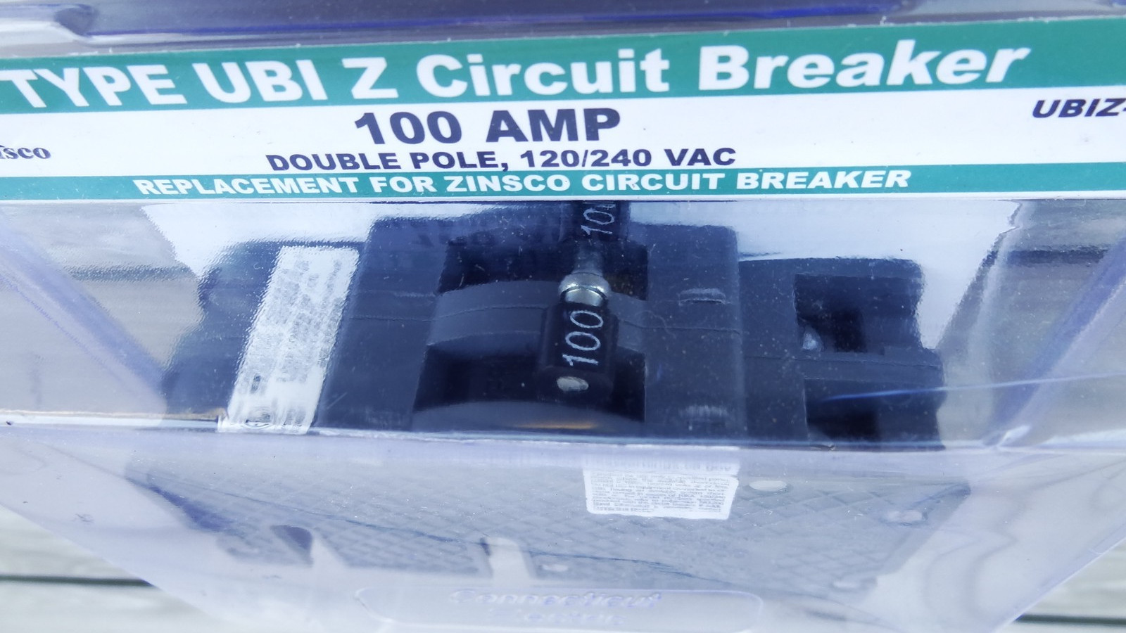 Zinsco UBIZ-2100-1 Type UBI Z Circuit Breaker 100 AMP Double Pole 120/240 VAC