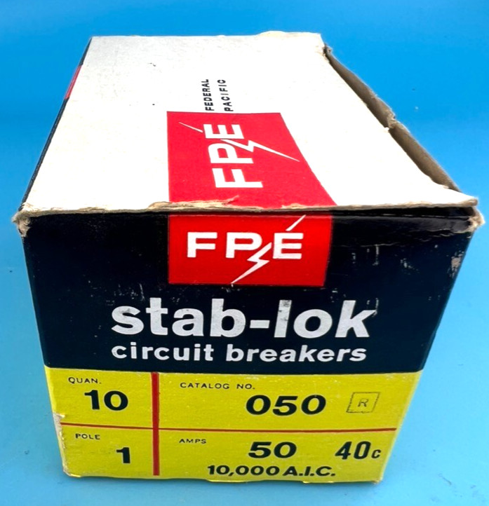 Federal Pacific 50 Amp 1 Pole Type NC Circuit Breaker FPE Stab-Lok Thin 20A *NEW