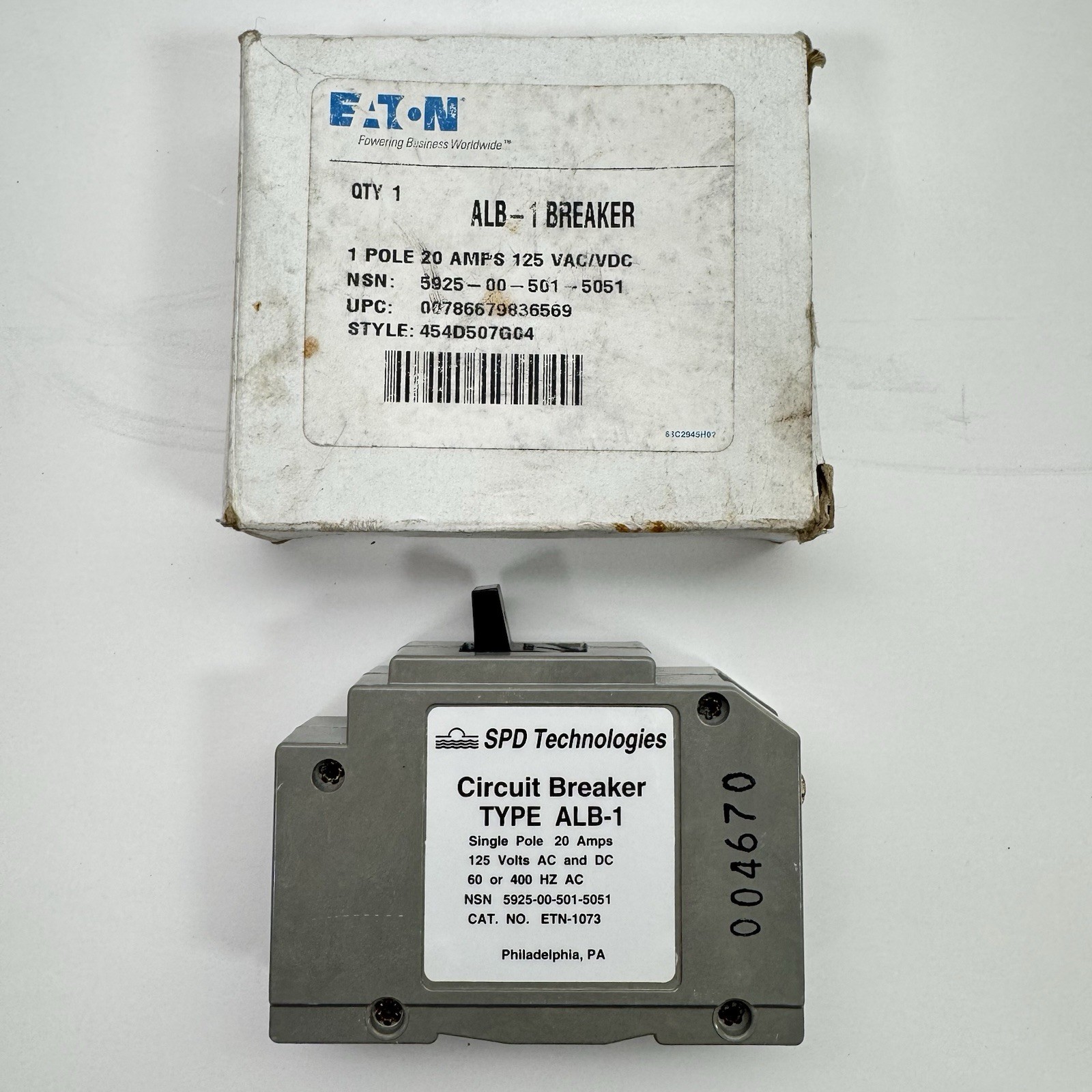 Eaton SPD Technologies ALB-1 Circuit Breaker 20A 125V 454D507G04 NSN