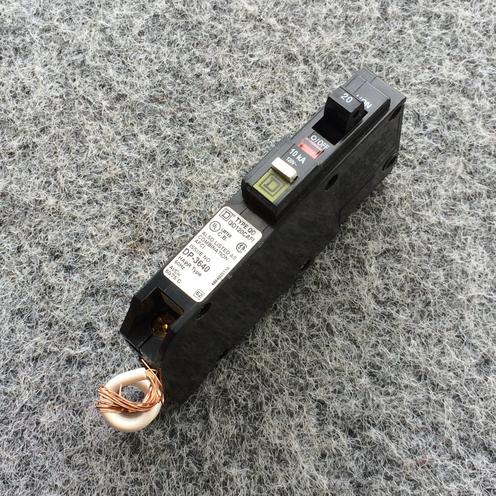 Square D QO120CAFI 20 Amp 1 Pole 120V Plug In Arc Fault CAFI Combination Breaker