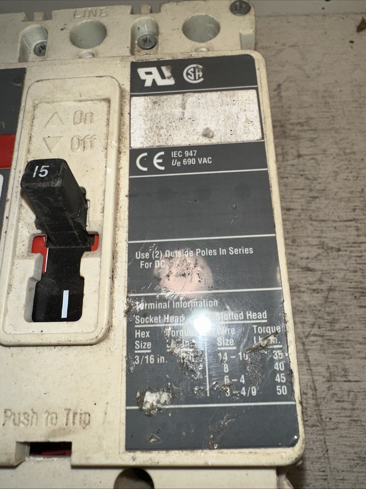 Tested EATON /Cutler Hammer HMCP015EOC 15 Amp 600 Volt 3 Pole Circuit Breaker