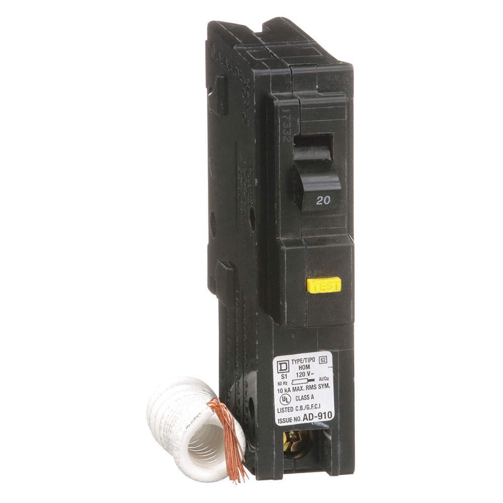 SQUARE D HOM120GFI Circuit Breaker,20A,Plug In,120V,1P 1D343