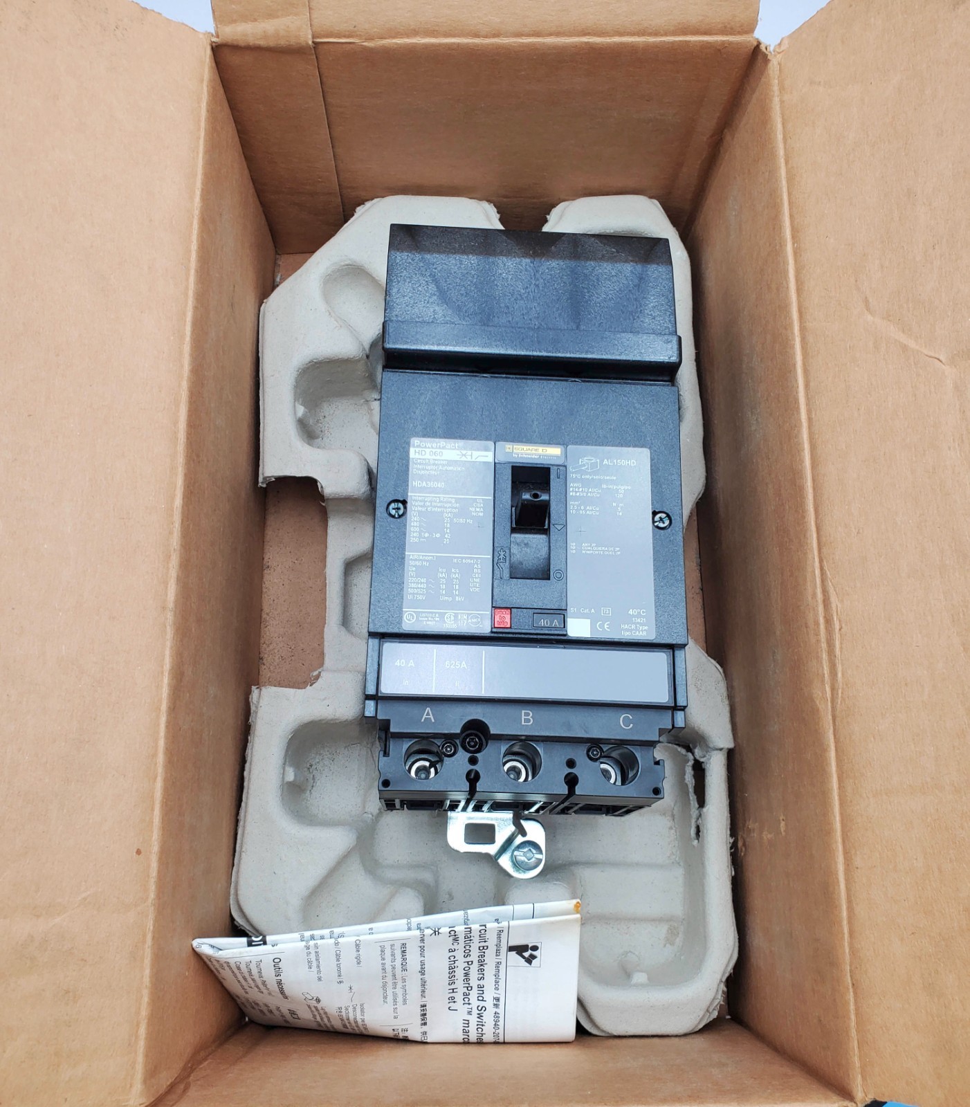 Square D HDA36040 PowerPact HD 060Circuit Breaker 3P 600V 40A
