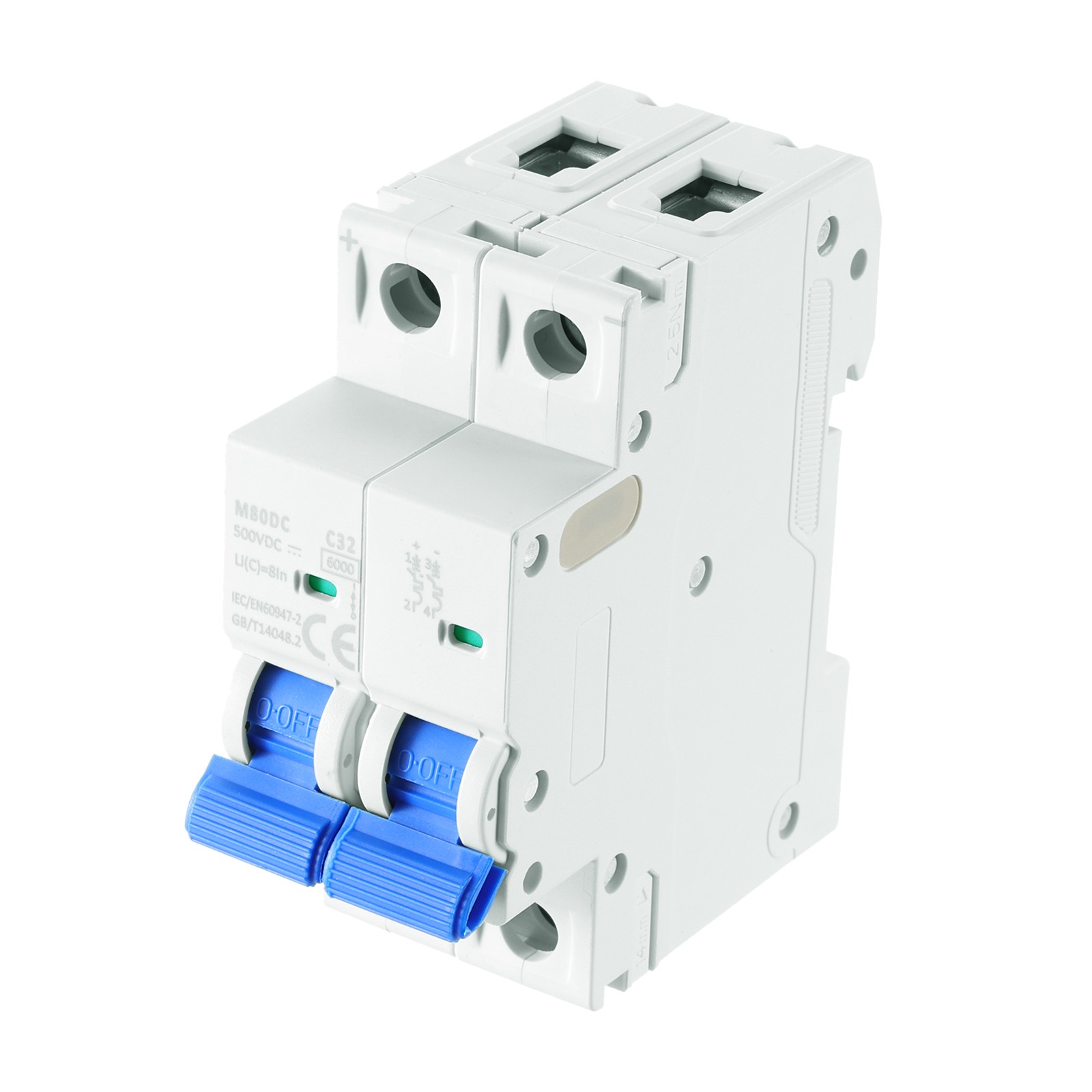 1Pcs Miniature Circuit Breaker 2P 32A DC 500V M80DC DIN Rail Mount Blue