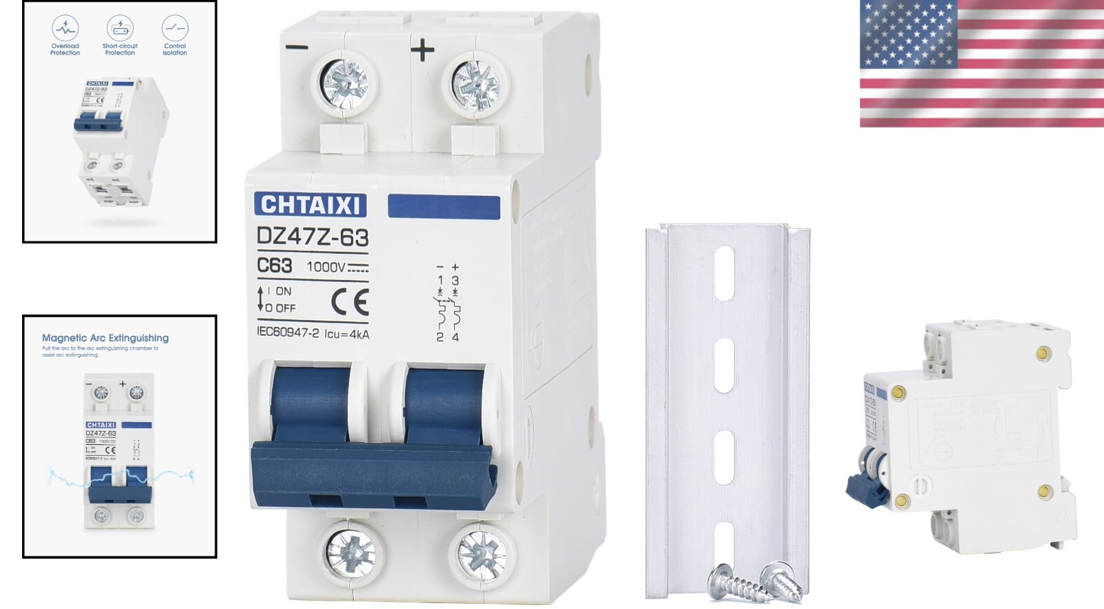 Screw Clamp DC Miniature Circuit Breaker – 1000V 63A for Secure Installations