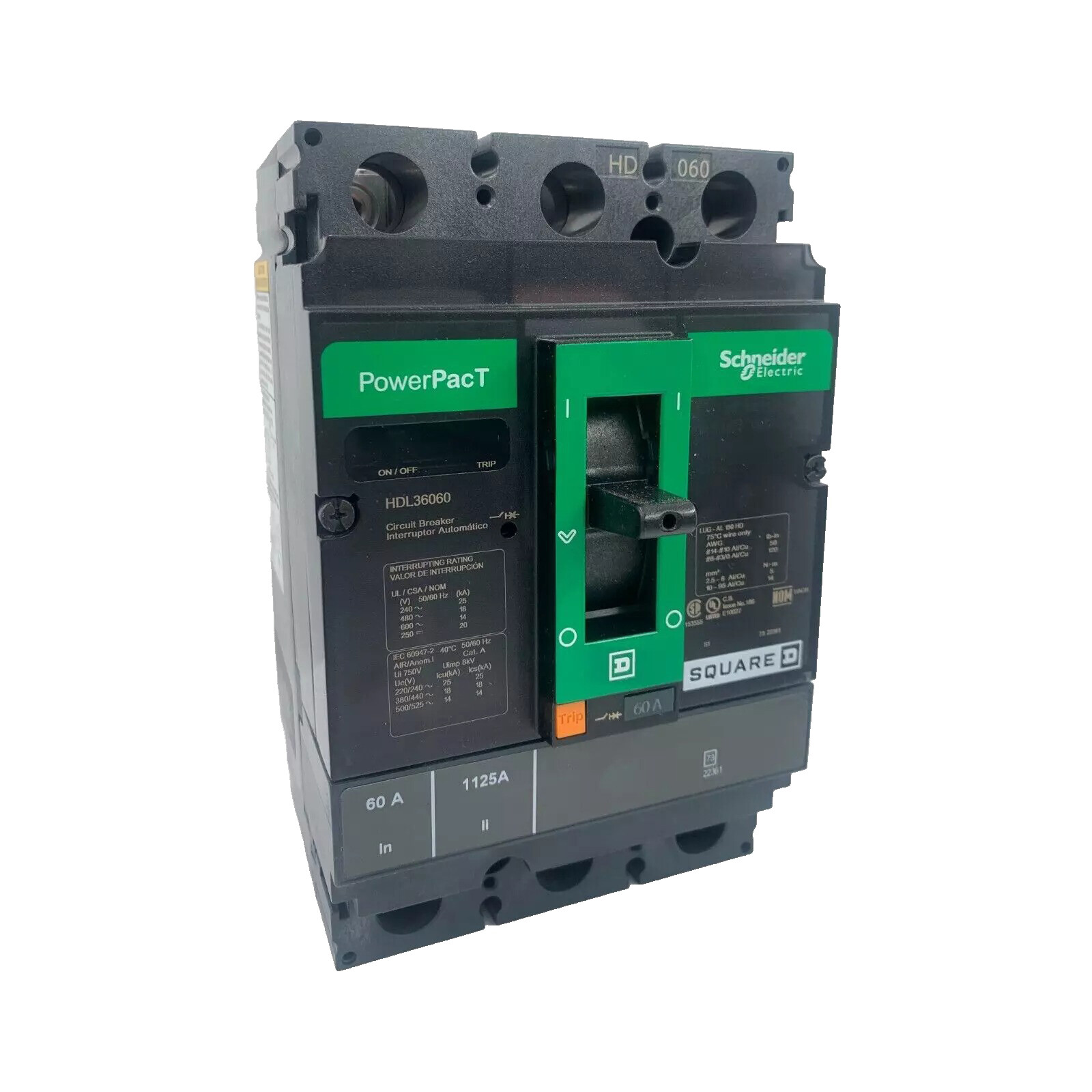 NIB – Square D – HDL36060 – Circuit Breaker, 60A, 3 Pole, 600Vac