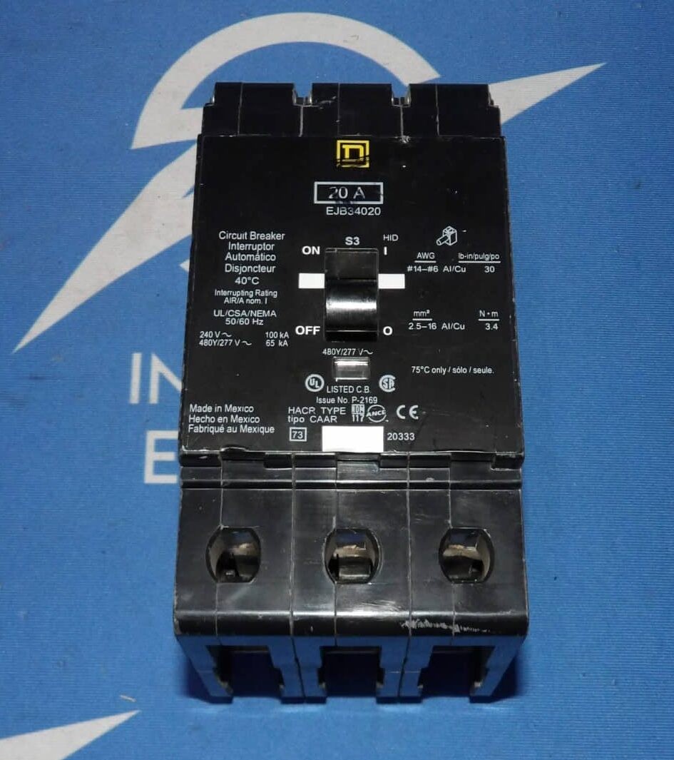 Square D EJB34020 20A 480Y/277V 3 Pole Circuit Breaker + 1 Year Warranty