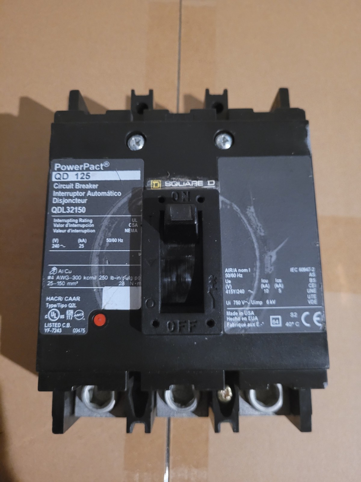 Square D QDL32150 150A 240V 3P 25KA Circuit Breaker