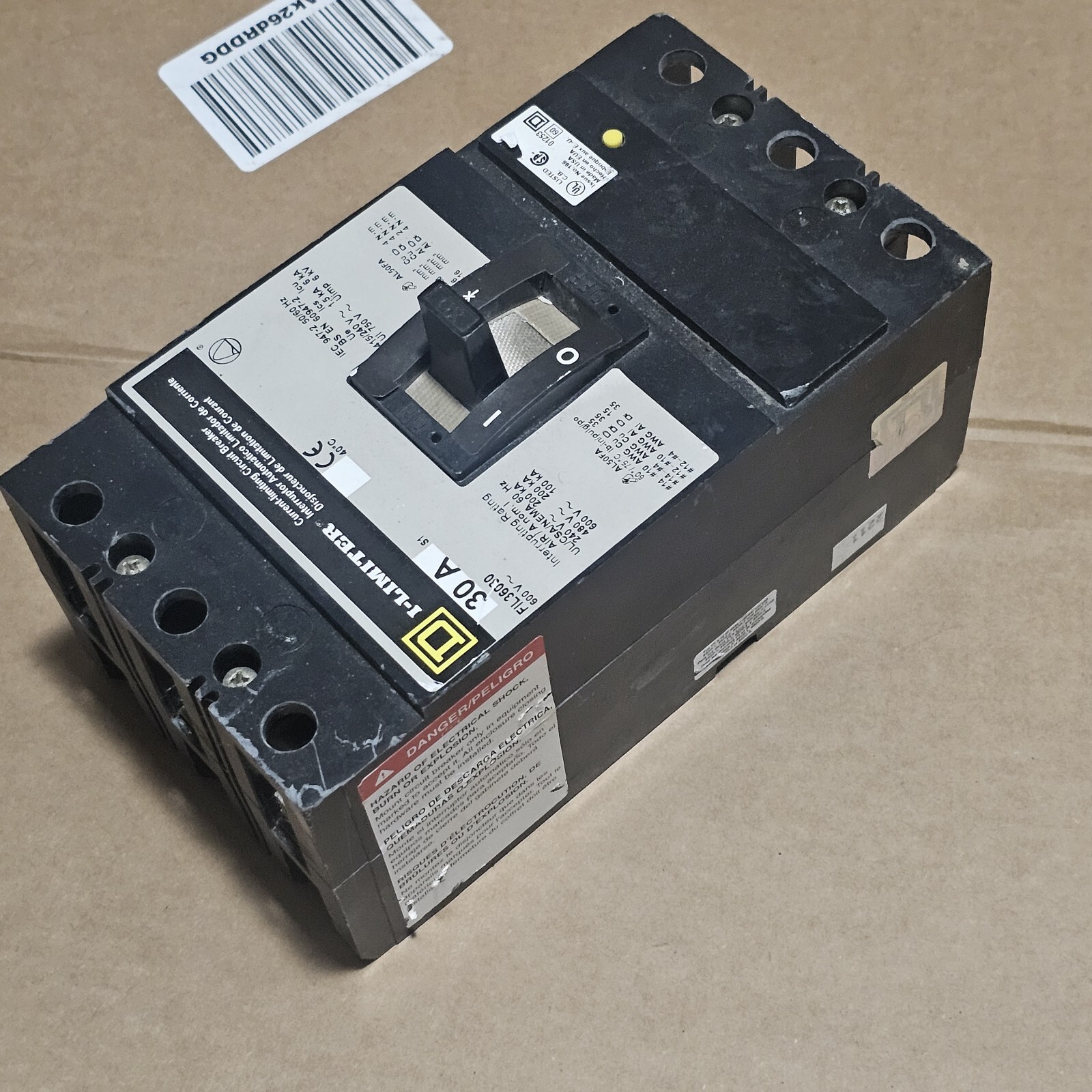 Square D FIL36030 30A I-Limiter Circuit Breaker 600V 3 Pole Square D -USED