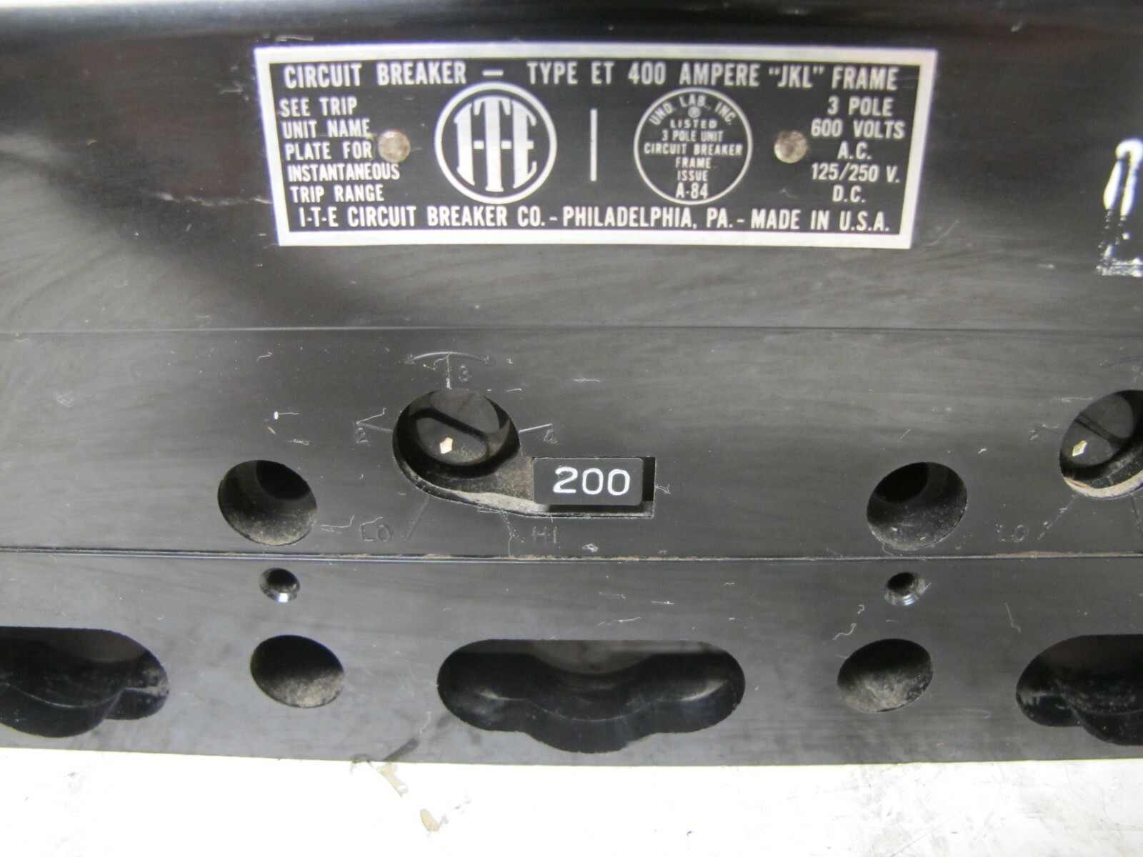 ITE JKL3B200 200 Amp 600V Breaker 3 PH ET 400 A JKL Frame Type ET I-T-E ET5745