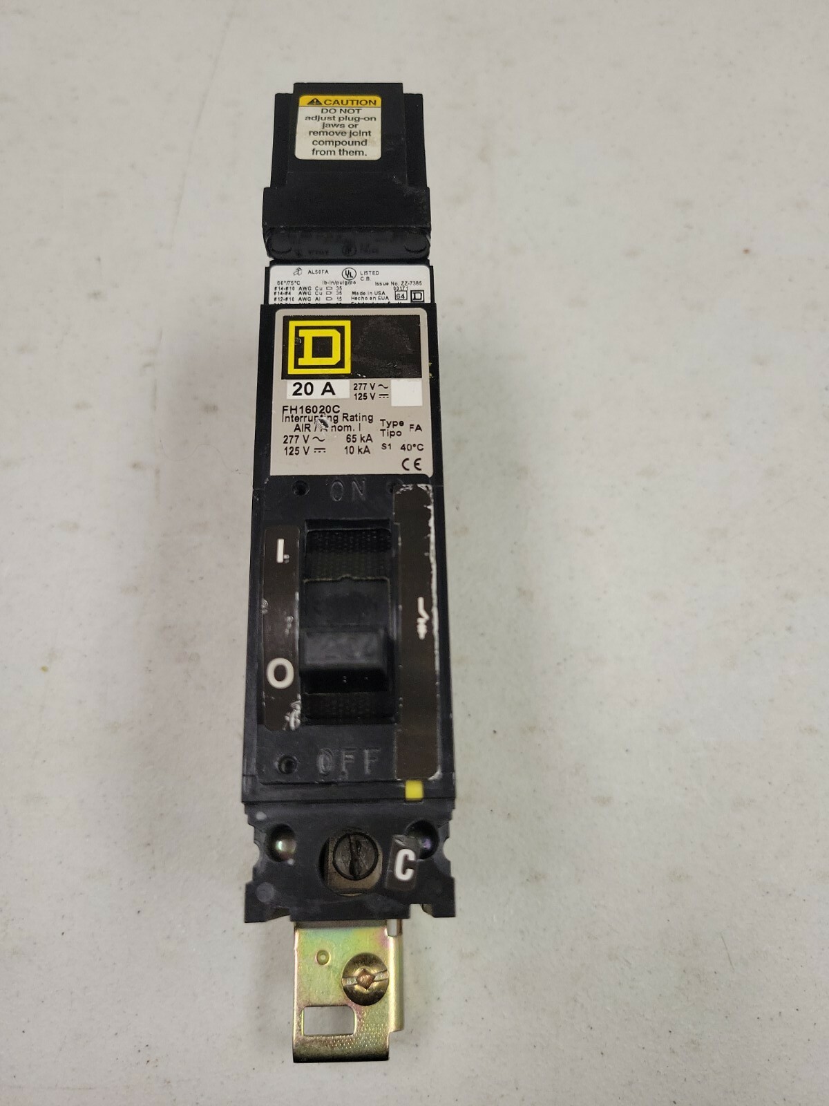 Square D I-Line FH16020C 20A Circuit Breaker Green Label 277V FA 1 Pole 20 Amp